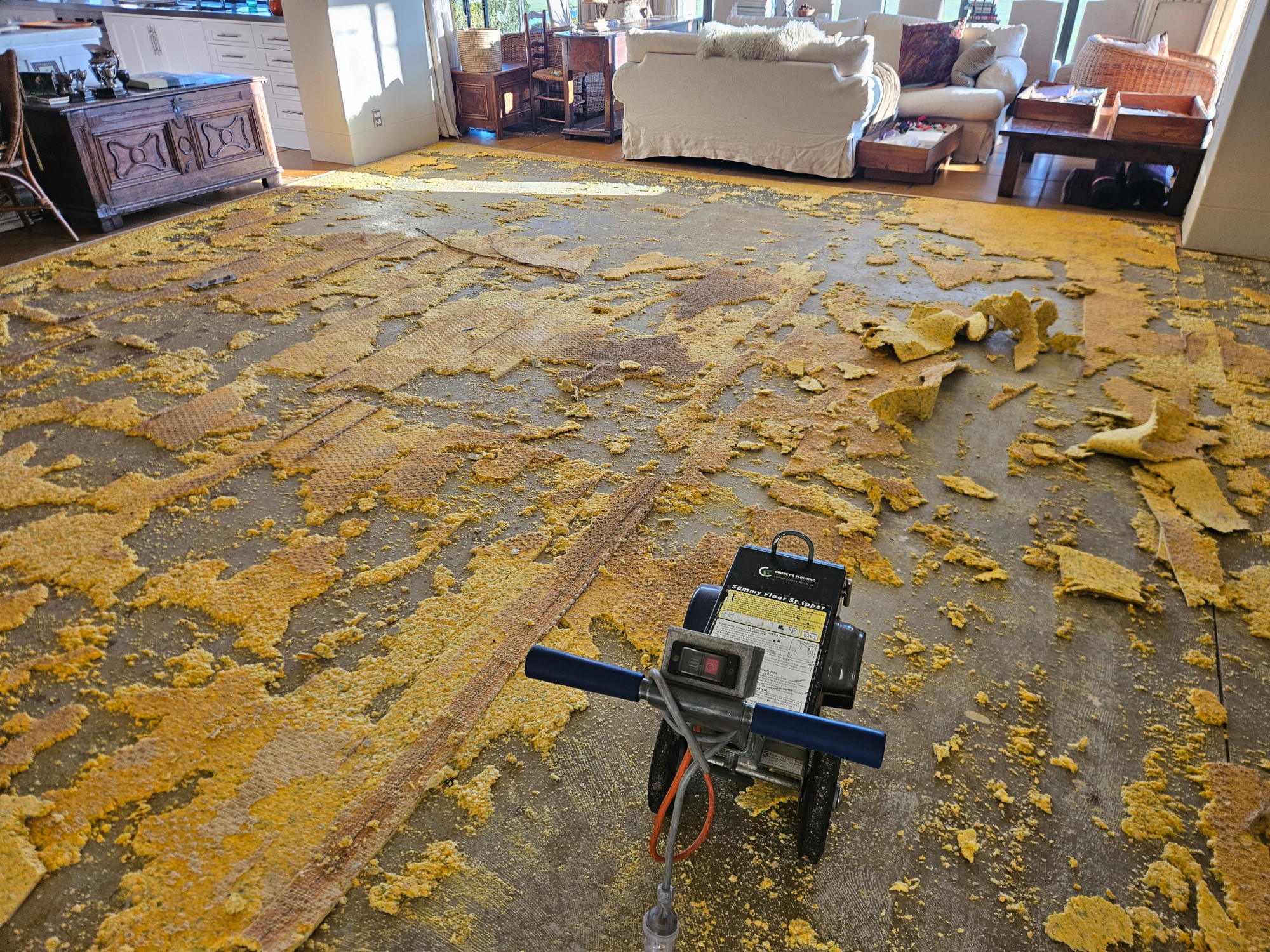 Floor preparation work in progress during laminate installation