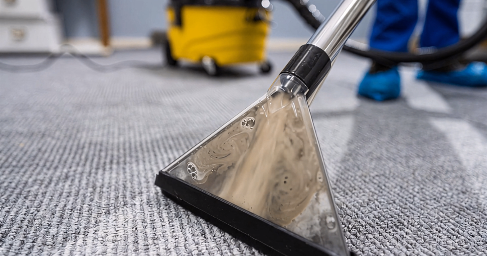 Professional carpet cleaning wand extracting dirt from carpet